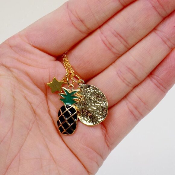 new in box layering necklace charms star pineapple coin disc - Picture 3 of 4
